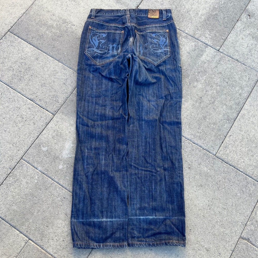 Enyce Baggy Wide Leg Jeans Mens 32 Dark Wash Embroidered Y2K Hip Hop Streetwear